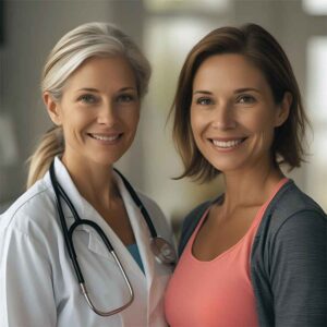 Doctor and patient after a positive annual well-woman exam experience 